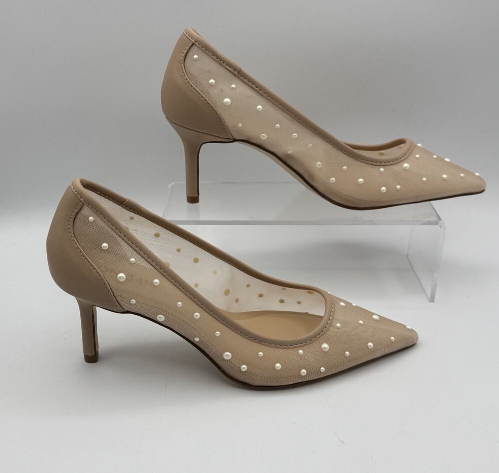 On 34th Women's Size 6.5M Maria Buff Nude Mesh Heels, Embellished Slip-on, NIB